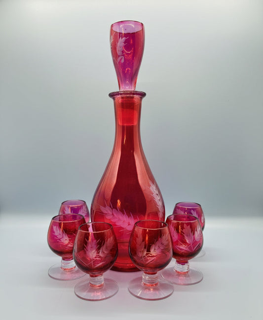 Decantador de arándano con 6 copas