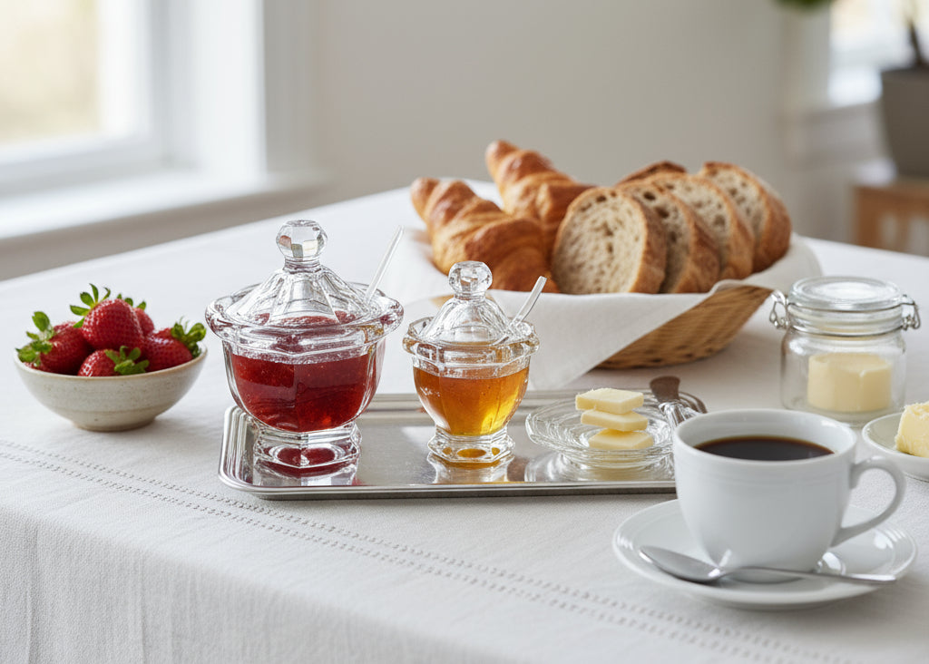 Frasco de cristal  con cucharita de acero inoxidable.