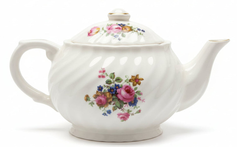 Tetera de porcelana antigua con delicados diseños florales en ambas caras/ Englad
