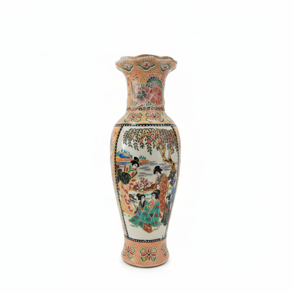 Jarrón- Florero de cerámica japonesa estilo Satsuma 8"pulgada de alto y 2 1/2"diametro