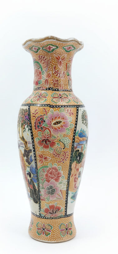 Jarrón- Florero de cerámica japonesa estilo Satsuma 8"pulgada de alto y 2 1/2"diametro