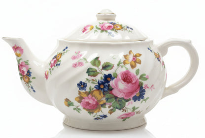 Tetera de porcelana antigua con delicados diseños florales en ambas caras/ Englad