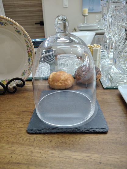 Cupula para reposteria en vidrio plato negro decorativa