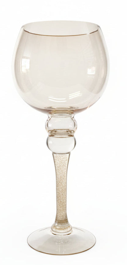 Copa grande portavelas de cristal de tallo largo