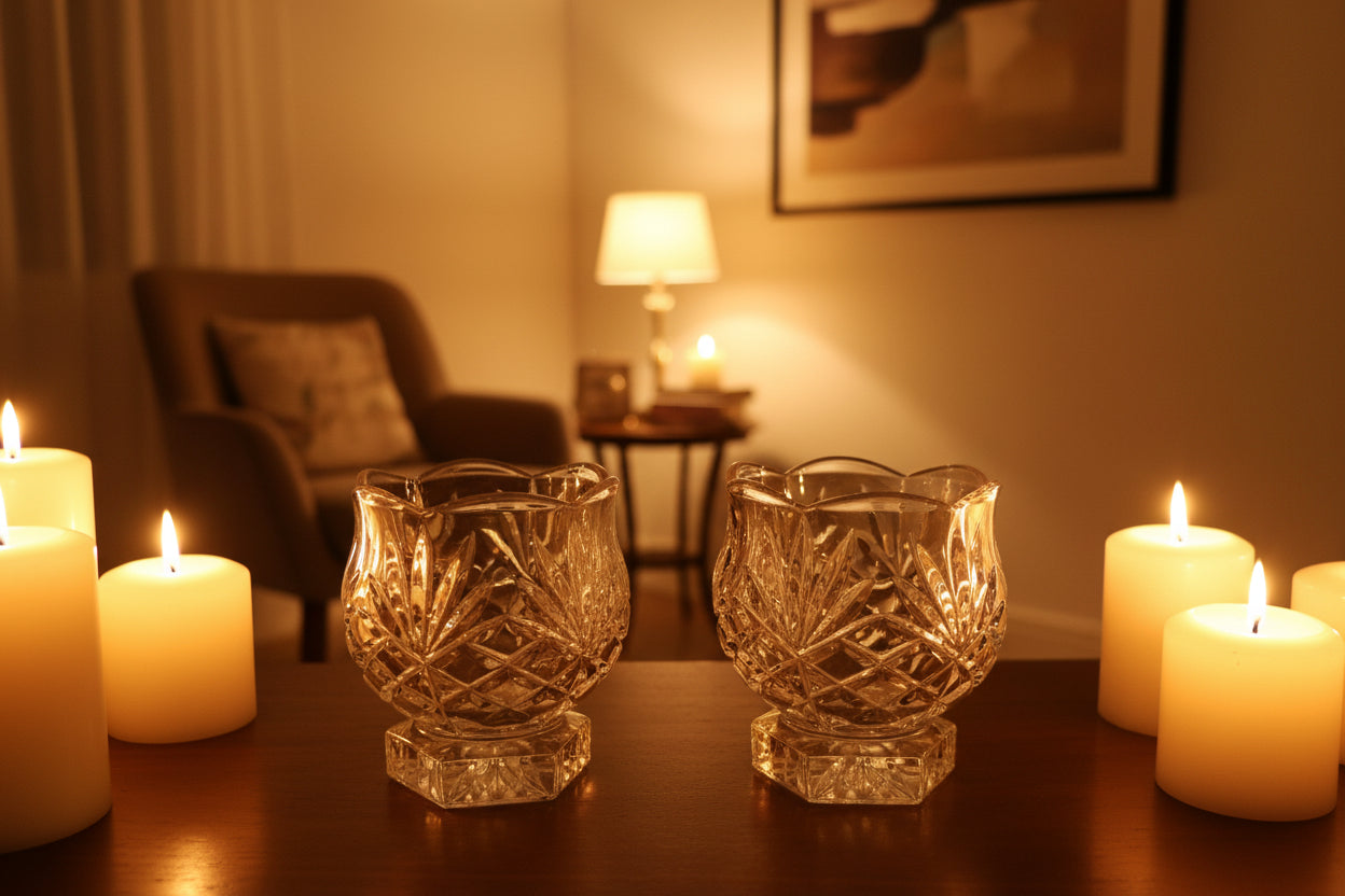 Portavelas Noritake Hampton Hall, fabricado en cristal de plomo (Set de 2)