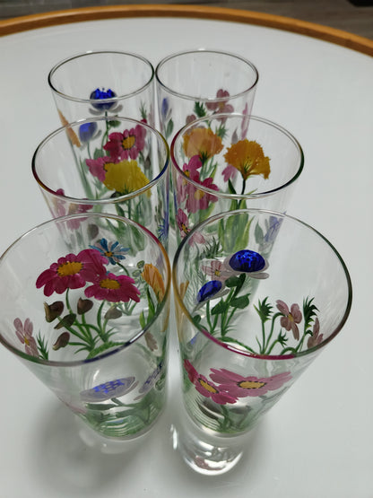 Set Pichel y  6 vasos pintados a mano.