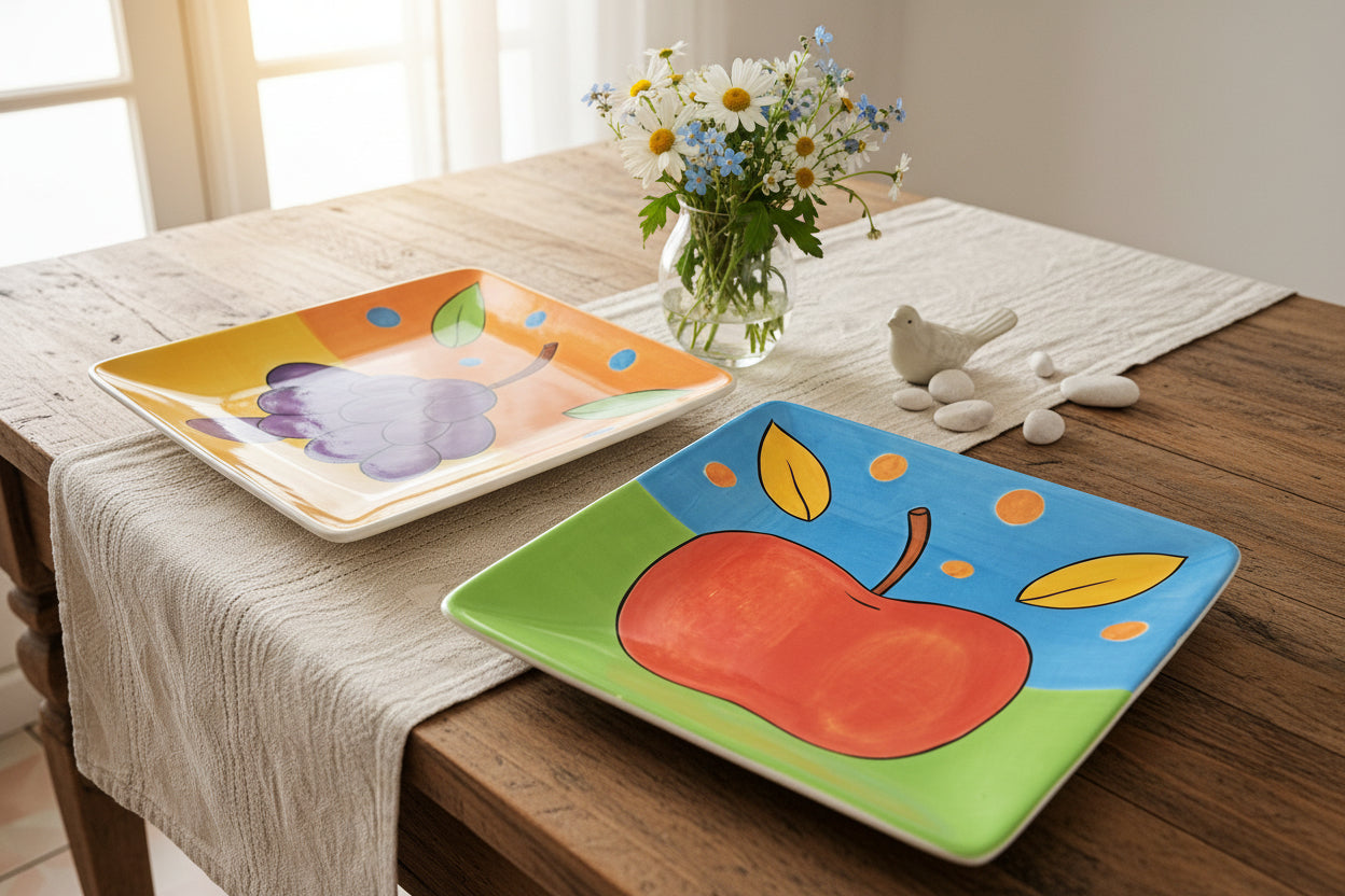 Plato Decorativo de Cerámica – Diseño de Uvas Estilizadas