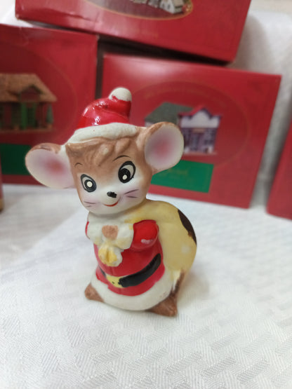 Figura de Navidad– Ratón con Sombrero de Santa (Vintage)