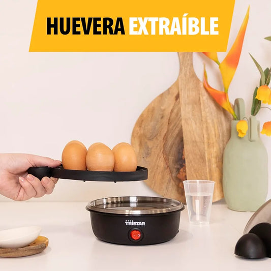 La olla  de huevos Tristar EK-3076 permite cocinar hasta 7 huevos simultáneamente, optimizando el tiempo en la cocina.