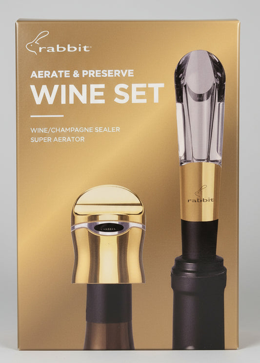 Rabbit - Set para vino que incluye aireador y sellador. Mejora el sabor y conserva la frescura de vinos y champañas. Ideal para uso personal o como regalo.