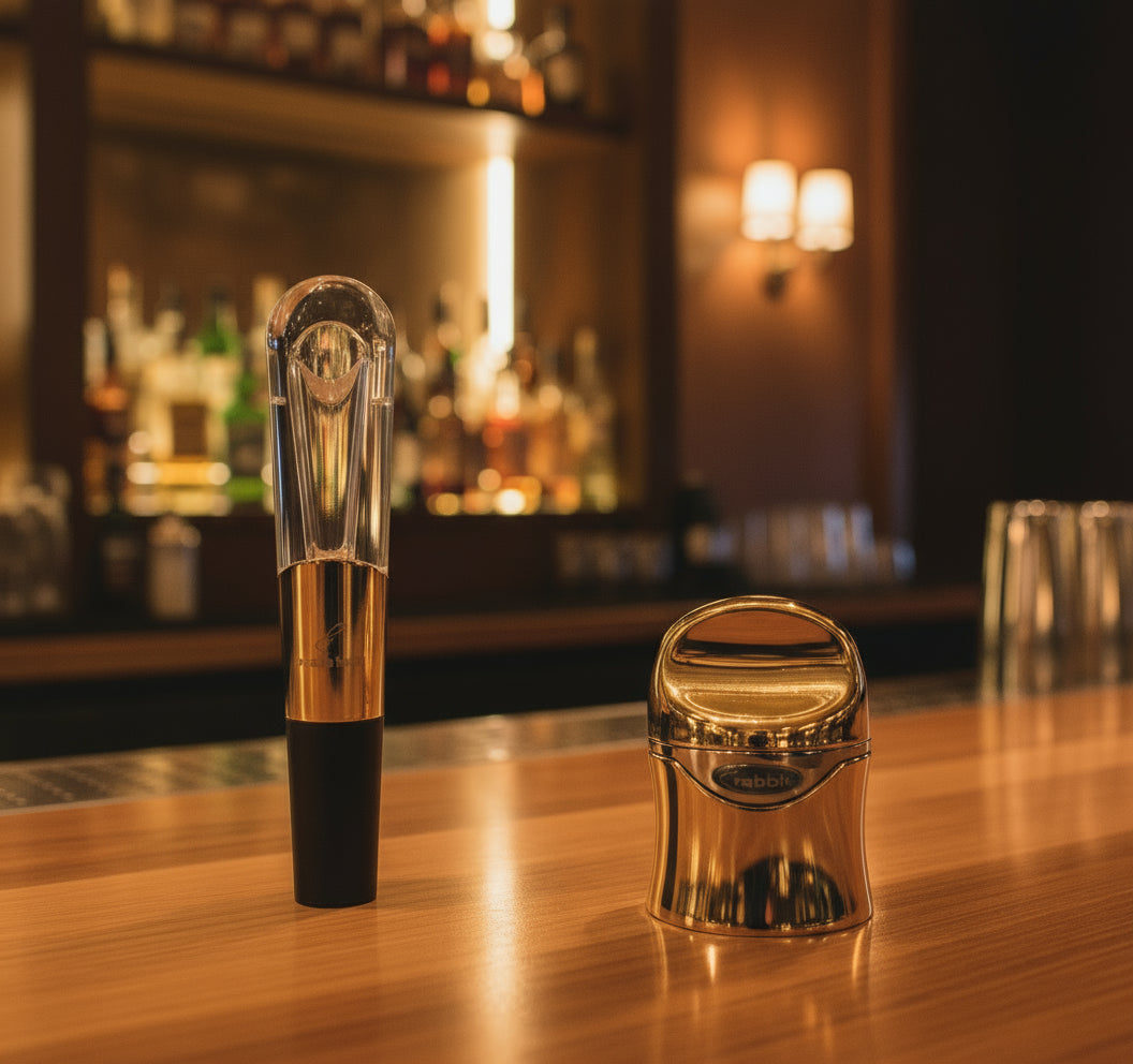 Rabbit - Set para vino que incluye aireador y sellador. Mejora el sabor y conserva la frescura de vinos y champañas. Ideal para uso personal o como regalo.